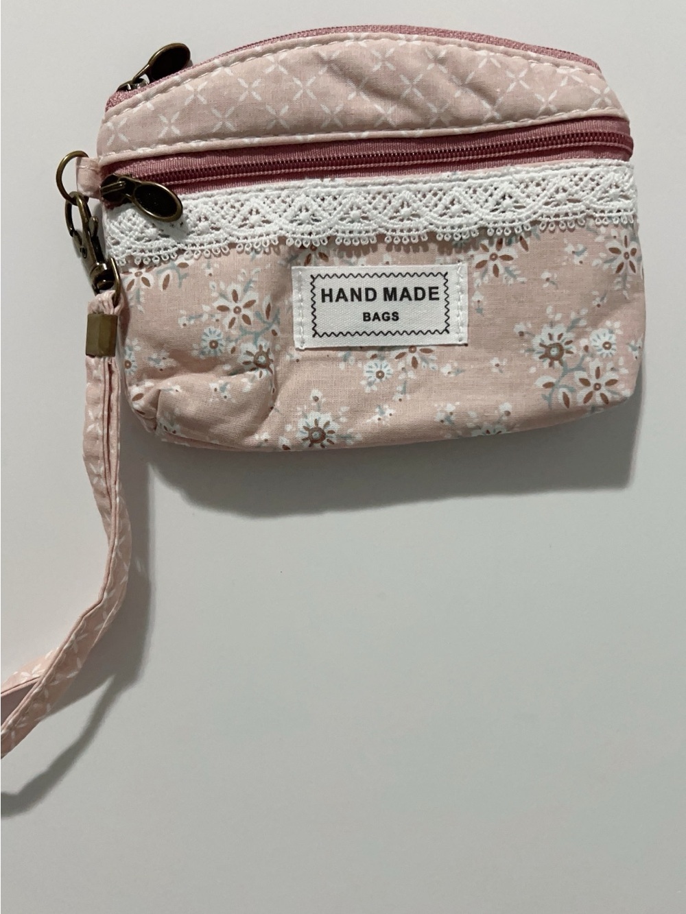 NEW Pink Floral Coin Purse Small Wallet with Zipper & Wrist Strap
